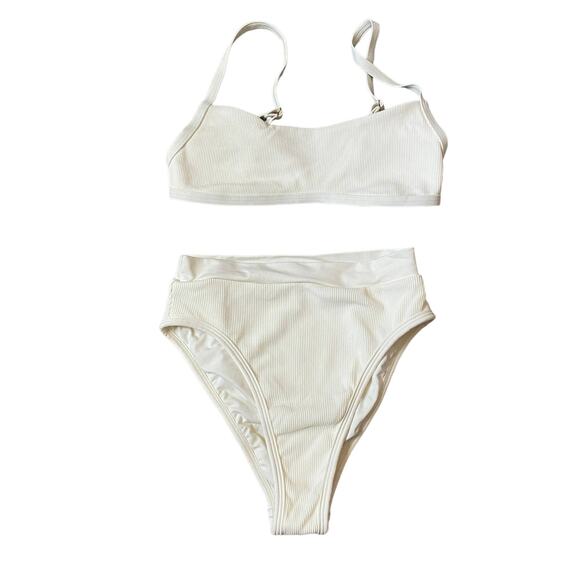 L Space Frenchi Bikini Bottom and Gemma Top White Ribbed Bikini XS - Picture 2 of 8